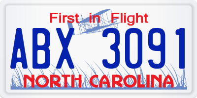 NC license plate ABX3091