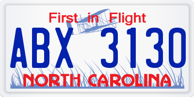NC license plate ABX3130