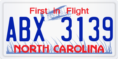 NC license plate ABX3139