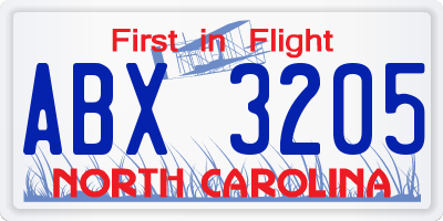 NC license plate ABX3205