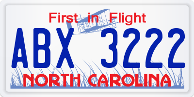NC license plate ABX3222