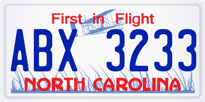 NC license plate ABX3233