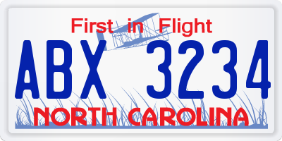 NC license plate ABX3234