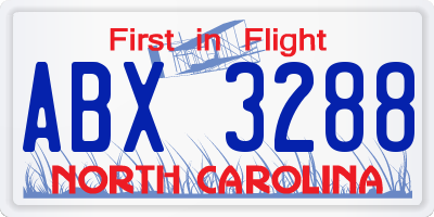 NC license plate ABX3288