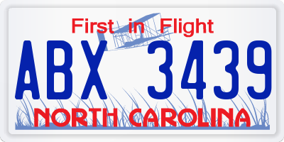 NC license plate ABX3439