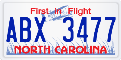 NC license plate ABX3477