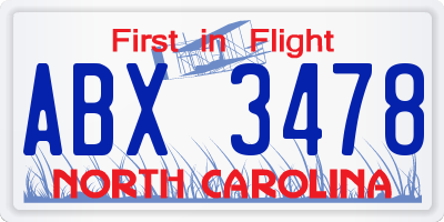 NC license plate ABX3478