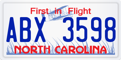 NC license plate ABX3598