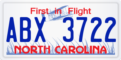 NC license plate ABX3722