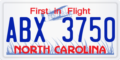 NC license plate ABX3750