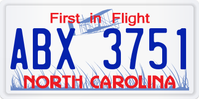 NC license plate ABX3751