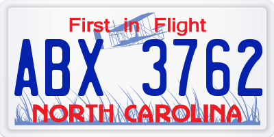 NC license plate ABX3762