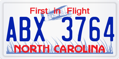 NC license plate ABX3764