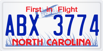 NC license plate ABX3774