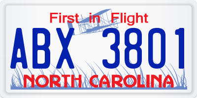 NC license plate ABX3801