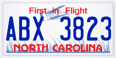 NC license plate ABX3823