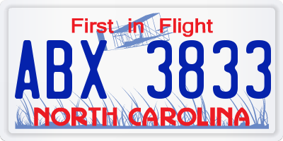 NC license plate ABX3833