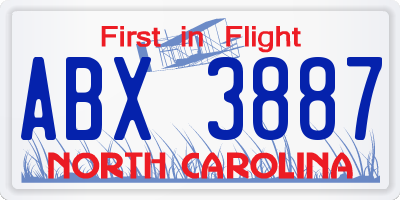 NC license plate ABX3887