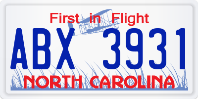 NC license plate ABX3931