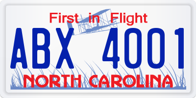 NC license plate ABX4001