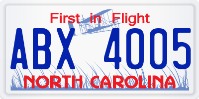 NC license plate ABX4005
