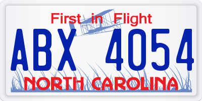 NC license plate ABX4054
