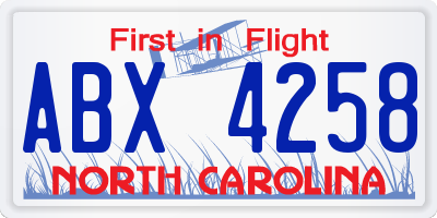 NC license plate ABX4258