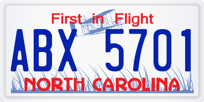 NC license plate ABX5701