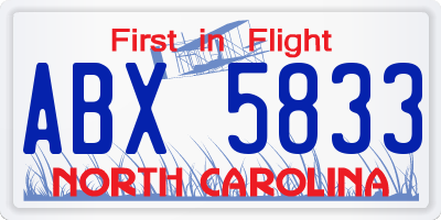 NC license plate ABX5833