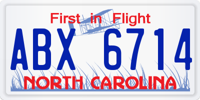 NC license plate ABX6714