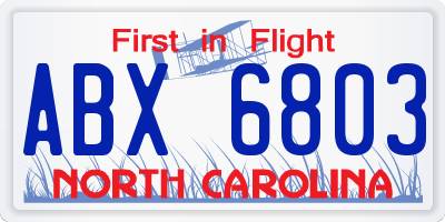 NC license plate ABX6803