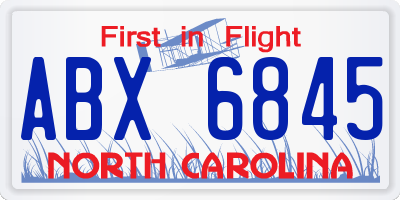 NC license plate ABX6845