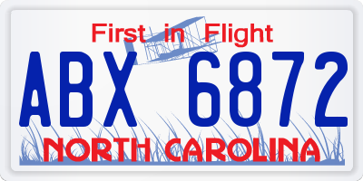 NC license plate ABX6872