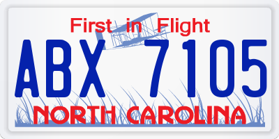 NC license plate ABX7105