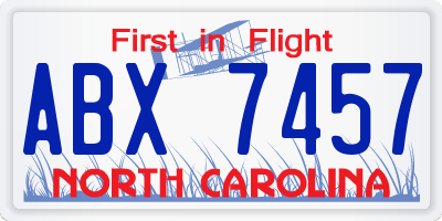 NC license plate ABX7457