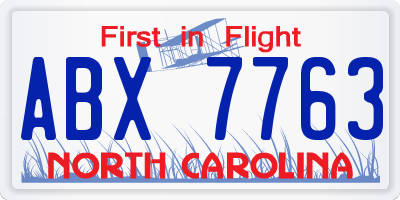 NC license plate ABX7763