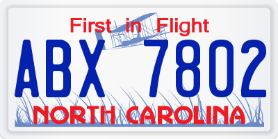 NC license plate ABX7802