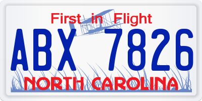 NC license plate ABX7826