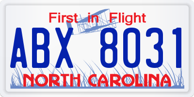 NC license plate ABX8031