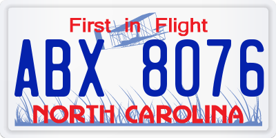 NC license plate ABX8076