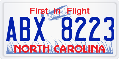 NC license plate ABX8223