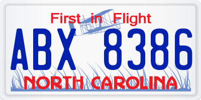 NC license plate ABX8386