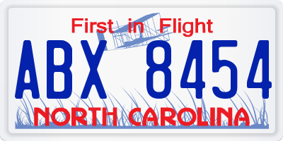 NC license plate ABX8454