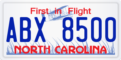 NC license plate ABX8500