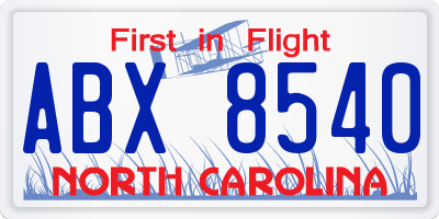 NC license plate ABX8540