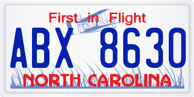 NC license plate ABX8630