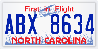 NC license plate ABX8634