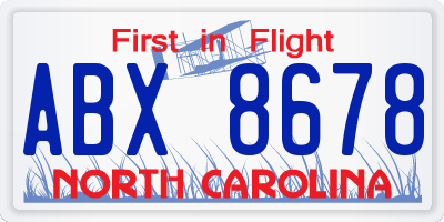 NC license plate ABX8678
