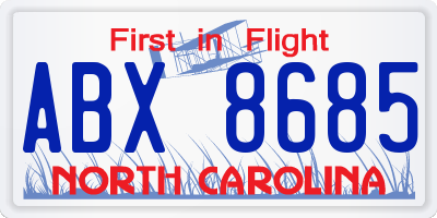 NC license plate ABX8685
