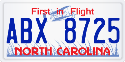 NC license plate ABX8725